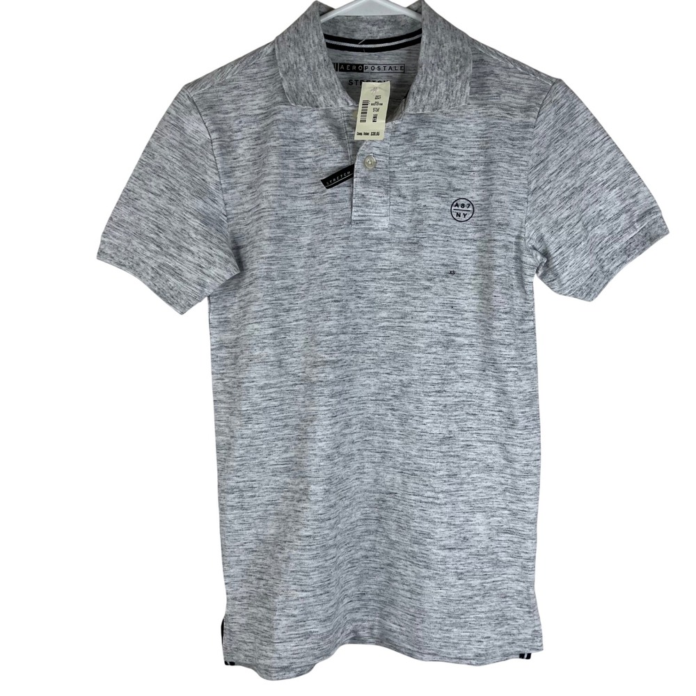 Aeropostale Men XS Gray Space Dye Stretch Polo Shirt A87 NY LogoShort Sleeve NWT